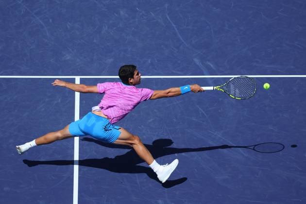 Sport Bilder des Tages Carlos Alcaraz (Spa) TENNIS : Indian Wells 2024 - 12 03 2024 AntoineCouvercelle Panoramic 