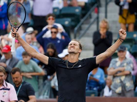 Sport Themen der Woche KW11 Sport Bilder des Tages March 12, 2024 Alexander Zverev of Germany celebrates winning his match against Alex De Minaur of Australia during the BNP Paribas Open in Indian Wells, CA. CSM Indian Wells United States of America - ZUMAc04_ 20240312_zma_c04_289 Copyright: xCharlesxBausx