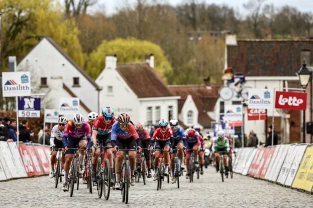 Bilder des Jahres 2024, Sport 03 März Sport Themen der Woche KW11 Sport Bilder des Tages illustration pictured of the peloton taken during the Nokere Koerse one day cycling race for women elite, 127 km from Deinze to Nokere, Kruisem on Wednesday 13 March 2024. DAVIDxPINTENS  x89057937x