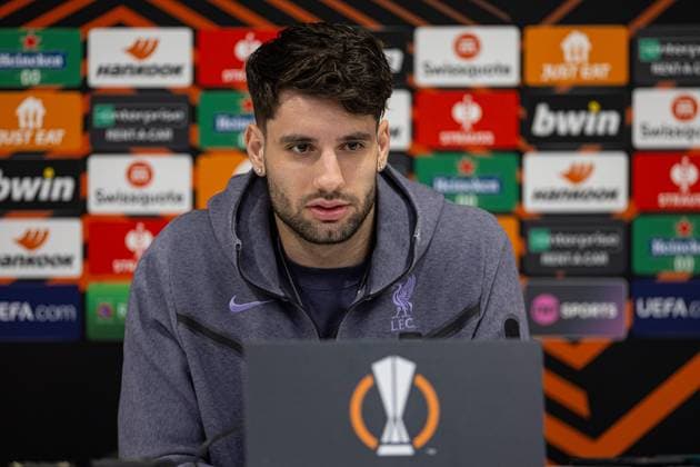 Football - UEFA Europa League - Round of 16 2nd Leg - Liverpool FC v AC Sparta Praha - MD-1 LIVERPOOL, ENGLAND - Wednesday, March 13, 2024: Liverpool s Dominik Szoboszlai during a press conference, PK, Pressekonferenz at Anfield ahead of the UEFA Europa League Round of 16 2nd Leg match between Liverpool FC and AC Sparta Praha. (Photo by David Rawcliffe Propaganda) LIVERPOOL Anfield MERSEYSIDE ENGLAND  Copyright: xDavidxRawcliffex P2024-03-13-Liverpool_Sparta_Praha_MD-1-8
