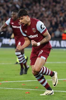 West Ham United v SC Freiburg UEFA Europa League Lucas Paqueta of West Ham United celebrates scoring his side?s 1st goal during the UEFA Europa League Round of 16 Second Leg match at the London Stadium, Stratford Copyright: xPaulxChestertonx FIL-19832-0004 UK Newspapers OUT