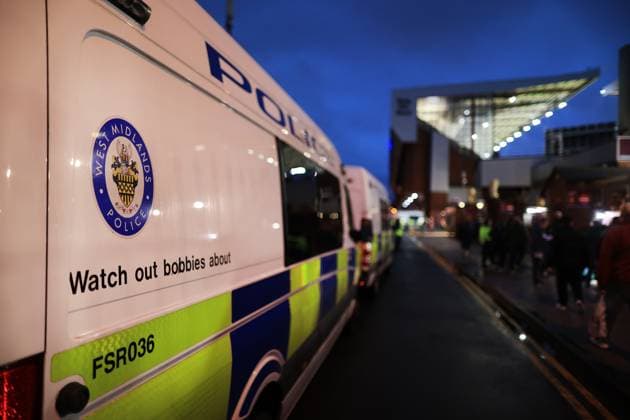 Football - UEFA Europa Conference League - Round of 16 (2nd Leg) - Aston Villa v Ajax 14th March 2024 - UEFA Europa Conference League - Round of 16 (2nd Leg) - Aston Villa v Ajax - A slogan on the side of a police van - Photo: Simon Stacpoole Offside. Birmingham UK Copyright: xSimonxStacpoolexOffside