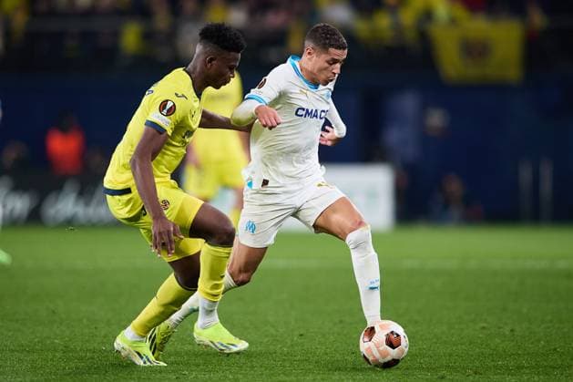 Amine Harit of Olympique Marseille runs with the ball during the UEFA Europa League 2023 24 round of 16 second leg match between Villarreal CF and Olympique Marseille at Estadio de la Ceramica on March 14, 2024 in Villarreal, Spain. FOOTBALL : Villarreal vs Olympique de Marseille - UEFA Ligue Europa - 1 8 Huitiemes - 14 03 2024 LGM Panoramic 