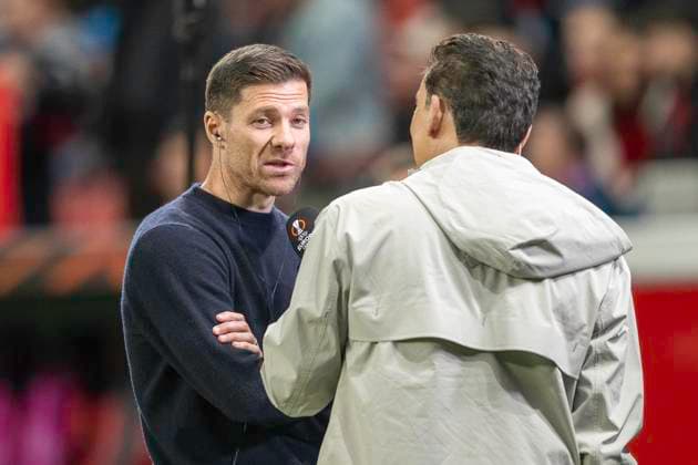 Xabi Alonso (Bayer 04 Leverkusen, Trainer) im Interview. Fussball: UEFA Europa League, Saison 2023 2024, Achtelfinale, Rueckspiel, Bayer 04 Leverkusen - Qarabag FK am 14.03.2024 in der BayArena in Leverkusen. Foto: Kirchner-Media TH Copyright: xKirchner-Media THx