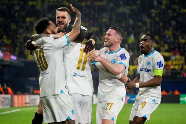 ESP: Villarreal CF and Olympique Marseille. UEFA Champions League match. Round of 16. Pierre-Emerick Aubameyang of Olympique Marseille celebrates with his teammates the Jonathan Clauss goal during the UEFA Europa League match, Round of 16, second leg, between Villarreal CF and Olympique Marseille played at La Ceramica Stadium on March 14, 2024 in Villarreal, Spain. kpng Copyright: xSergioxRuizx xPRESSINPHOTOx AC_240314_603