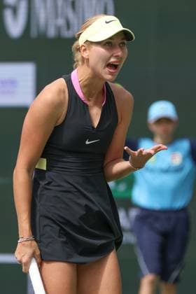 INDIAN WELLS, CA - MARCH 14: Anastasia Potapova reacts to a point during the BNP Paribas Open on March 14, 2024 at Indian Wells Tennis Garden in Indian Wells, CA. (Photo by George Walker Icon Sportswire) TENNIS: MAR 14 BNP Paribas Open EDITORIAL USE ONLY Icon240314035
