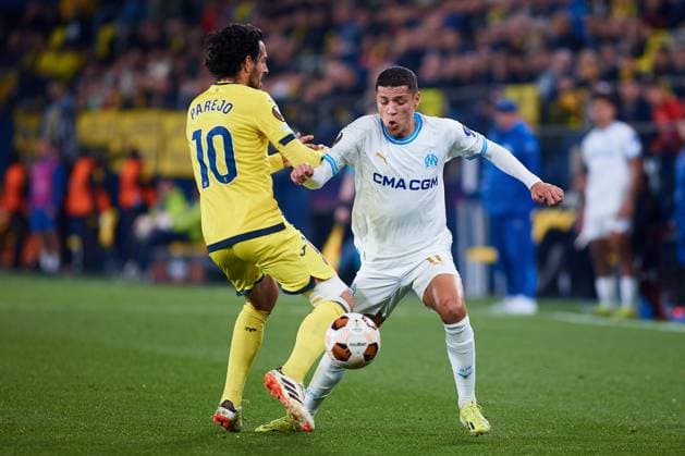 March 14, 2024: Amine Harit (R) of Olympique de Marseille competes for the ball with Dani Parejo of Villarreal during the UEFA Europa League, Round of 16, football match played between Villarreal CF and Olympique de Marseille at Estadio de la Ceramica on March 14, 2024, in Villarreal, Spain. - ZUMAa181 20240314_zaa_a181_031 Copyright: xDavidxAliagax