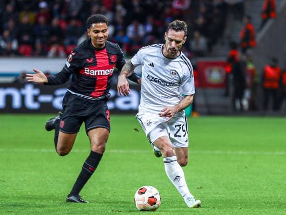 Amine Adli (Bayer 04 Leverkusen, 21) x2< Marko Vesovic (Qarabag Agdam, 29), GER, Bayer 04 Leverkusen vs. Qarabag Agdam, UEFA Europa League 2023 24, Achtelfinal-Rückspiel, 14.03.2024, GER, Bayer 04 Leverkusen vs. Qarabag Agdam, UEFA Europa League 2023 24, Achtelfinal-Rückspiel, 14.03.2024, Foto: Eibner-Pressefoto Gabriel Boia Leverkusen Copyright: xGabrielxBoiax EP_EER