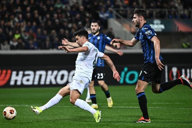 Mg Bergamo 14 03 2024 - Europa League Atalanta-Sporting Lisbona foto Matteo Gribaudi Image nella foto: gol Pedro Goncalves 