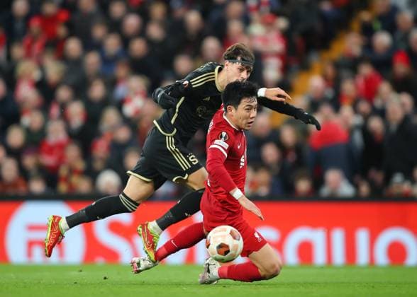 UEFA Europa League Liverpool v Sparta Prague Veljko BirmanÄeviÄ‡ of Athletic Club Sparta Praha strikes to ball to make it 4-1 Liverpool, during the UEFA Europa League match Liverpool vs Sparta Prague at Anfield, Liverpool, United Kingdom, 14th March 2024 (Photo by Gareth Evans News Images) Liverpool Anfield Merseyside United Kingdom Copyright: xGarethxEvans NewsxImagesx