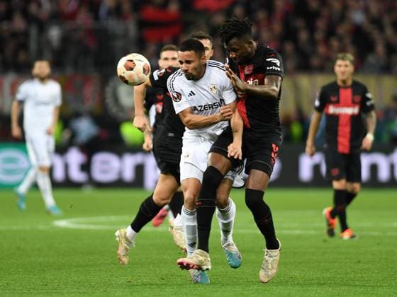 14.03.2024, Leverkusen, Germany, BayARENA, Bayer Leverkusen vs Qarabag FK - UEFA Europa League 2023 2024 - Round of 16 second leg, Leandro Andrade (Qarabag Agdam) und Edmond Tapsoba (Bayer 04 Leverkusen) im Zweikampf (Foto Ralf Treese) Leverkusen BayARENA North Rhine-Westphalia Germany