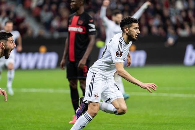 GER, UEFA Europa League Bayer 04 Leverkusen vs QarabaÄü AÄüdam Qarabag Agdam 14.03.2024, BayArena, Leverkusen, GER, UEFA Europa League Bayer 04 Leverkusen vs QarabaÄü AÄüdam Qarabag Agdam Im Bild: Torjubel Jubel ueber das Tor zum 0:1 durch Abdellah Zoubir (QarabaÄü AÄüdam Qarabag Agdam, 10)