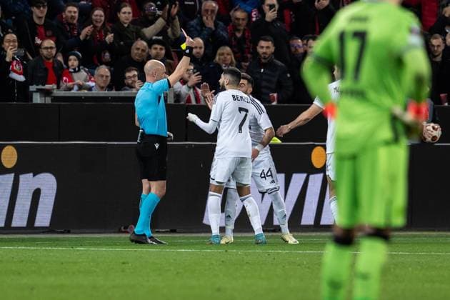 GER, UEFA Europa League Bayer 04 Leverkusen vs QarabaÄü AÄüdam Qarabag Agdam 14.03.2024, BayArena, Leverkusen, GER, UEFA Europa League Bayer 04 Leverkusen vs QarabaÄü AÄüdam Qarabag Agdam Im Bild: rote Karte für Elvin Cafarquliyev (QarabaÄü AÄüdam Qarabag Agdam, 44)