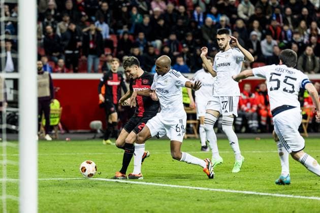 UEFA Europa League: Bayer 04 Leverkusen - Qarabag Agdam; 14.03.2024 Zweikampf Exequiel Palacios (Bayer 04 Leverkusen, 25), Julio Romao (Qarabag Agdam, 6) UEFA Europa League: Bayer 04 Leverkusen - Qarabag Agdam, BayArena Leverkusen am 14.03.2024 Copyright: xBEAUTIFULxSPORTS Wunderlx