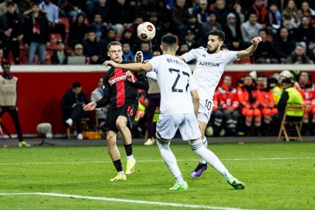 UEFA Europa League: Bayer 04 Leverkusen - Qarabag Agdam; 14.03.2024 Zweikampf Florian Wirtz (Bayer 04 Leverkusen, 10), Abdellah Zoubir (Qarabag Agdam, 10) UEFA Europa League: Bayer 04 Leverkusen - Qarabag Agdam, BayArena Leverkusen am 14.03.2024 Copyright: xBEAUTIFULxSPORTS Wunderlx