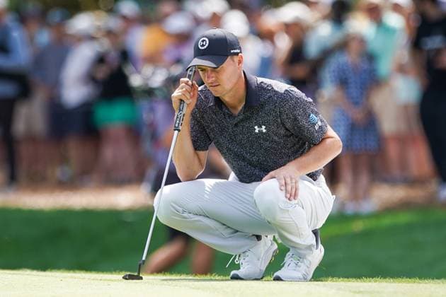 March 14, 2024, Ponte Vedra Beach, Florida, United States: Jordan Spieth lines up a putt on the 9th green after the first round of the 2024 PLAYERS Championship at TPC Sawgrass. Ponte Vedra Beach United States - ZUMAw109 20240314_fap_w109_023 Copyright: xDebbyxWongx