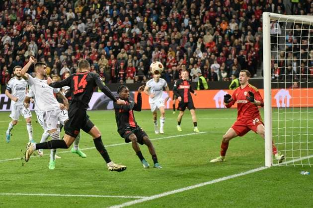 Patrik Schick ( 14, Bayer Leverkusen) erzielt das Tor zum 3:2 14.03.2024 Fussball Europa League, Bayer 04 Leverkusen vs Qarabag FK, BayArena, Leverkusen, NRW Germany