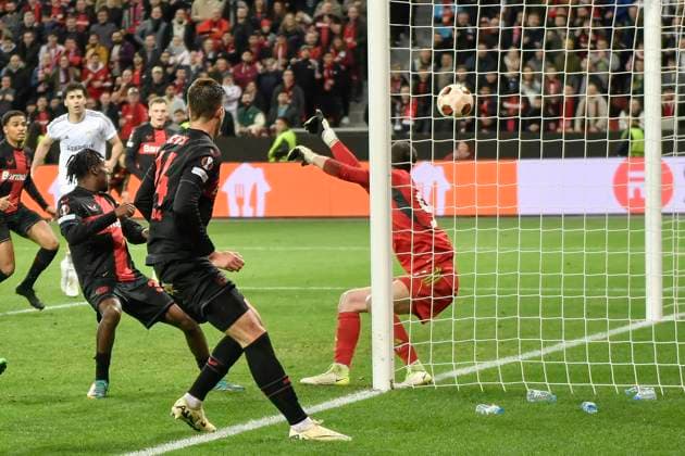 Patrik Schick ( 14, Bayer Leverkusen) erzielt das Tor zum 3:2 14.03.2024 Fussball Europa League, Bayer 04 Leverkusen vs Qarabag FK, BayArena, Leverkusen, NRW Germany