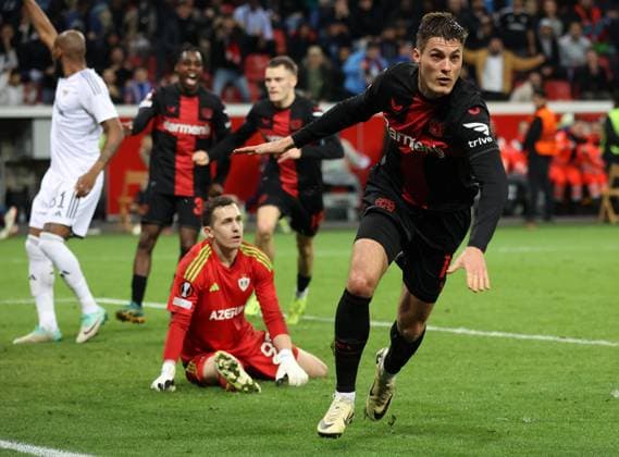 Torjubel zum 2-2 Patrick Schick (Bayer), UEFA Europa League, Gruppenphase, Achtelfinale, Rückspiel, Bayer 04 Leverkusen vs Qarabag Agdam, Leverkusen, Deutschland, 14.03.2024.