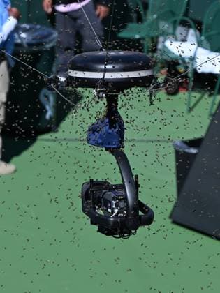 Sport Bilder des Tages INDIAN WELLS, CA - MARCH 14: Play is suspended on stadium one because of a swarm of bees on a spidercam during an ATP, Tennis Herren quarterfinals match between Carlos Alcaraz (ESP) and Alexander Zverev (GER) played on March 14, 2024 during the BNP Paribas Open played at the Indian Wells Tennis Garden in Indian Wells, CA. (Photo by John Cordes Icon Sportswire) TENNIS: MAR 14 BNP Paribas Open EDITORIAL USE ONLY Icon506240314132
