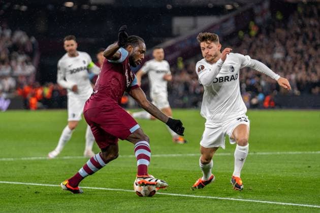 West Ham United v Freiburg Europa League 14 03 2024. Round of 16 West Ham United forward Michail Antonio (9) on the ball during the Europa League match between West Ham United and SC Freiburg at the London Stadium, London, England on 14 March 2024. Editorial use only , Copyright: xStephenxFlynnx PSI-19236-0092