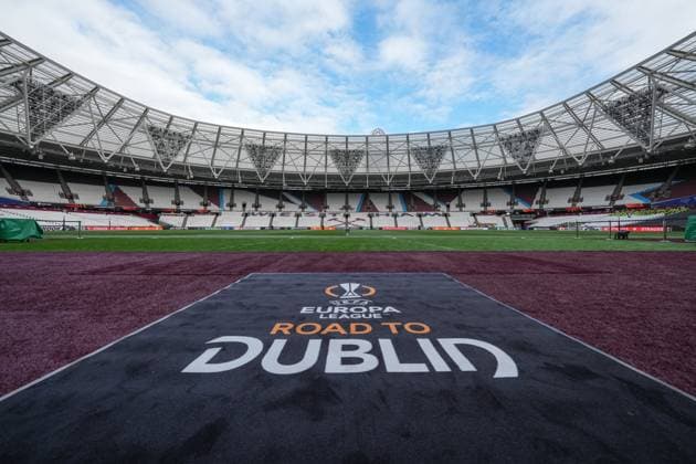 Fußball: UEFA Europa League 2023 2024, Achtelfinale, West Ham United - SC Freiburg, London Olympic Stadium: Impression Stadion, Architektur, Tribüne, Spielfeld, Symbolbild, Europa League, Road to Dublin Finale London Olympic Stadium England Copyright: xArnexAmbergx