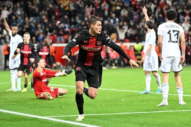 Leverkusen, Bayarena, 14.03.24, GER, Herren, UEFA Europa League, Saison 2023-2024, Achtelfinale, Bayer 04 Leverkusen - Qarabag Agdam FK Bild: Patrik SCHICK (Leverkusen) jubelt nach seinem Tor zum 2:2 Only for editorial use! UEFA regulations prohibit any use of photographs as image sequences and or quasi-video. Nordrhein-Westfalen Deutschland