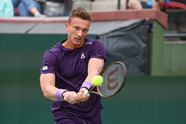 INDIAN WELLS, CA - MARCH 14: Jiri Lehecka (CZE) hits a backhand during the BNP Paribas Open on March 14, 2024 at Indian Wells Tennis Garden in Indian Wells, CA. (Photo by George Walker Icon Sportswire) TENNIS: MAR 14 BNP Paribas Open EDITORIAL USE ONLY Icon240314110