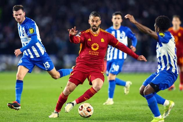 Brighton v AS Roma 14 March 2024, London - UEFA EUROPA League, Round of Sixteen, Second Leg - Brighton & Hove Albion v AS Roma - Leonardo Spinazzola of AS Roma - Photo: Charlotte Wilson Offside. Brighton UK Copyright: xCharlottexWilsonx xOffsidexOffside