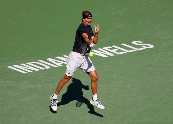 Tennis 2024: BNP Paribas Open MAR 14 March 14, 2024 Alexander Zverev of Germany returns a shot against Carlos Alcaraz of Spain during the BNP Paribas Open in Indian Wells, CA. Charles Baus CSM (Credit Image: Â Charles Baus Cal Media) Indian Wells Ca United States of America EDITORIAL USE ONLY Copyright: xx ZUMA-20240314_zma_c04_172.jpg CharlesxBausx csmphotothree242188