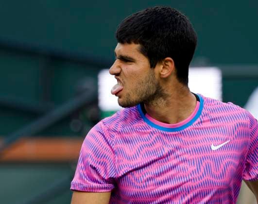 Tennis 2024: BNP Paribas Open MAR 14 March 14, 2024 Carlos Alcaraz of Spain reacts to losing a point against Alexander Zverev of Germany during the BNP Paribas Open in Indian Wells, CA. Charles Baus CSM (Credit Image: Â Charles Baus Cal Media) Indian Wells Ca United States of America EDITORIAL USE ONLY Copyright: xx ZUMA-20240314_zma_c04_190.jpg CharlesxBausx csmphotothree242206