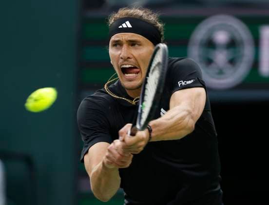 Tennis 2024: BNP Paribas Open MAR 14 March 14, 2024 Alexander Zverev of Germany returns a shot against Carlos Alcaraz of Spain during the BNP Paribas Open in Indian Wells, CA. Charles Baus CSM (Credit Image: Â Charles Baus Cal Media) Indian Wells Ca United States of America EDITORIAL USE ONLY Copyright: xx ZUMA-20240314_zma_c04_212.jpg CharlesxBausx csmphotothree242236