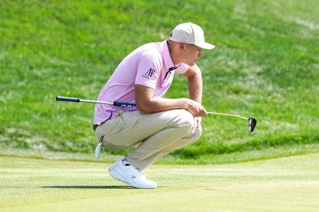 March 15, 2024, Ponte Vedra Beach, Florida, United States: MATTI SCHMID of Germany lines up a putt on the 18th green during the second round of the 2024 PLAYERS Championship at TPC Sawgrass. Ponte Vedra Beach United States - ZUMAw109 20240315_fap_w109_009 Copyright: xDebbyxWongx