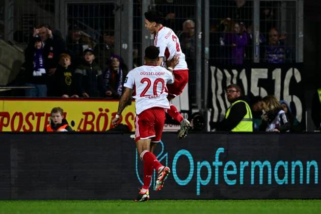 Torjubel zum 0:2 durch Takashi Uchino (Fortuna Düsseldorf Duesseldorf, 41), VfL Osnabrueck vs. Fortuna Duesseldorf, Fussball, 2. Bundesliga, 26. Spieltag, 15.03.2024 DFB regulations prohibit any use of photographs as image sequences and or quasi-video Osnabrueck Niedersachsen Deutschland