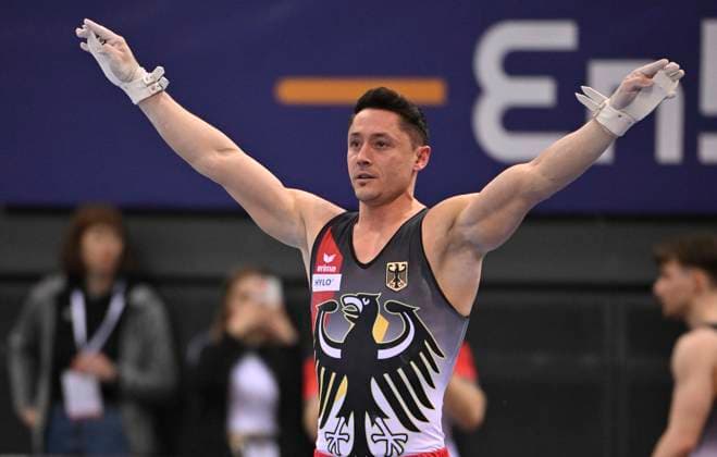 Sport Themen der Woche KW11 Sport Bilder des Tages Andreas TOBA (GER) Ringe Turnen EnBW DTB-Pokal Stuttgart 15-17.03.2024 Turnen EnBW DTB-Pokal *** Andreas TOBA GER Rings Gymnastics EnBW DTB Cup Stuttgart 15 17 03 2024 Gymnastics EnBW DTB Cup