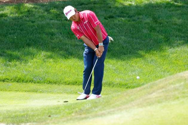 PONTE VEDRA BEACH, FL - MARCH 15: PGA, Golf Herren golfer Hideki Matsuyama chips on the 9th hole during The Players Championship on March 15, 2024, at TPC Sawgrass in Ponte Vedra Beach, Florida. (Photo by Brian Spurlock Icon Sportswire) GOLF: MAR 15 PGA THE PLAYERS Championship EDITORIAL USE ONLY Icon24031516