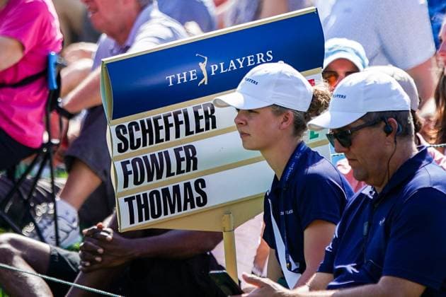March 15, 2024, Ponte Vedra Beach, Florida, United States: Sign bearer on the 2nd green during the second round of the 2024 PLAYERS Championship at TPC Sawgrass. Ponte Vedra Beach United States - ZUMAw109 20240315_fap_w109_014 Copyright: xDebbyxWongx