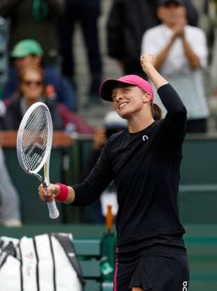 March 15, 2024 Iga Swiatek of Poland celebrates after defeating Marta Kostyuk of the Ukraine in their Semifinal match during the BNP Paribas Open in Indian Wells, CA. CSM Indian Wells United States of America - ZUMAc04_ 20240315_zma_c04_170 Copyright: xCharlesxBausx