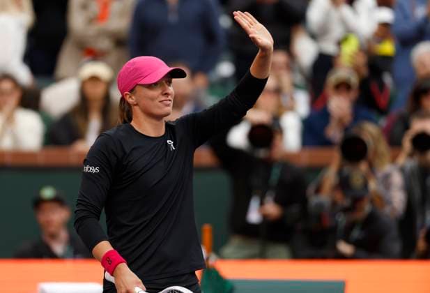 March 15, 2024 Iga Swiatek of Poland celebrates after defeating Marta Kostyuk of the Ukraine in their Semifinal match during the BNP Paribas Open in Indian Wells, CA. CSM Indian Wells United States of America - ZUMAc04_ 20240315_zma_c04_181 Copyright: xCharlesxBausx
