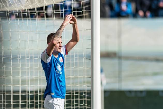 Rostock, Deutschland 16. März 2024: 2. BL - 2023 2024 - FC Hansa Rostock vs. Greuther Fürth Im Bild: Nico Neidhart (Hansa Rostock) jubelt nach seinem Tor zum 1:0 DFL regulations prohibit any use of photographs as image sequences and or quasi-video.