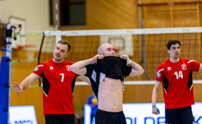 16.03.2024, GER, 2.BL Maenner Sued, Volleyball,Saison 2023 2024, Blue Volleys Gotha - TUS Kriftel Volleyball Florian Ruhm (TUS Kriftel Volleyball) 99867 Gotha Gotha Ernestiner-Sporthalle Sp Thüringen Deutschland