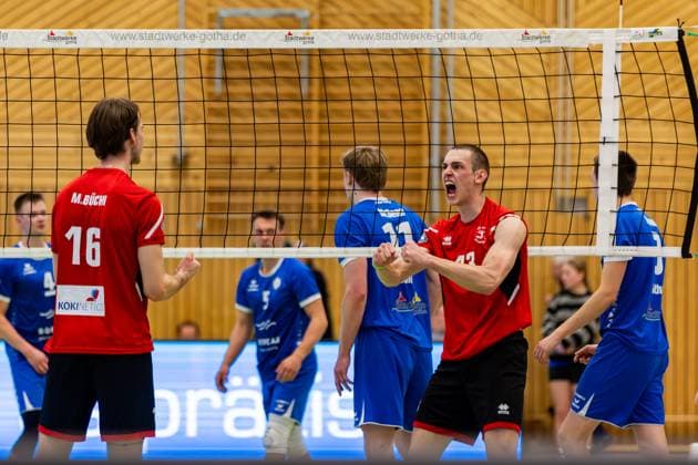16.03.2024, GER, 2.BL Maenner Sued, Volleyball,Saison 2023 2024, Blue Volleys Gotha - TUS Kriftel Volleyball Pascal Eichler (TUS Kriftel Volleyball) 99867 Gotha Gotha Ernestiner-Sporthalle Sp Thüringen Deutschland