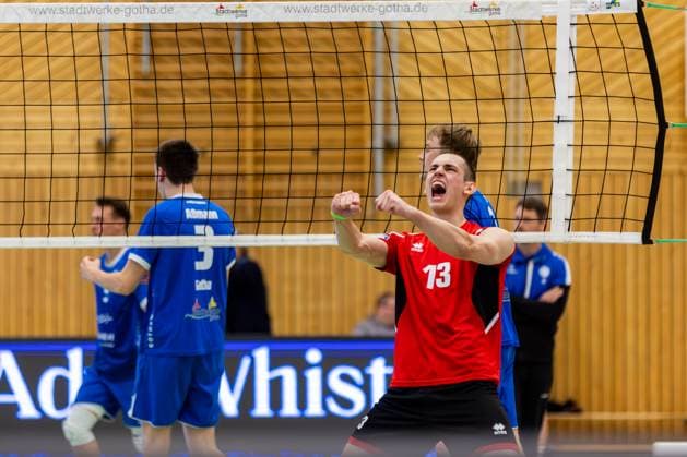 16.03.2024, GER, 2.BL Maenner Sued, Volleyball,Saison 2023 2024, Blue Volleys Gotha - TUS Kriftel Volleyball Pascal Eichler (TUS Kriftel Volleyball) 99867 Gotha Gotha Ernestiner-Sporthalle Sp Thüringen Deutschland