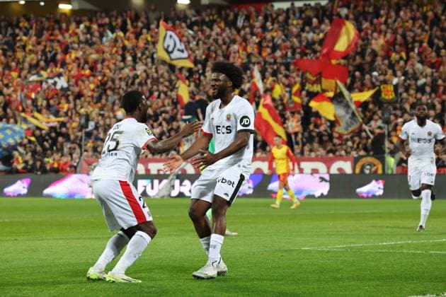Joie de Terem MOFFI (OGC Nice) lors du match RC Lens - OGC Nice, Ligue 1, stade Bollaert-Delelis, le 16 mars 2024 FOOTBALL : RC LENS vs NICE - LIGUE 1 - 16 03 2024 LaurentSanson Panoramic 