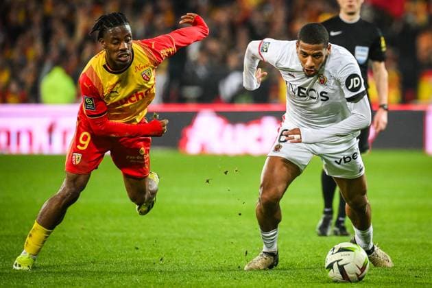 March 16, 2024, Lens, France, France: Elye WAHI of Lens and Jean-Clair TODIBO of Nice during the Ligue 1 match between RC Lens and OGC Nice at Bollaert-Delelis Stadium on March 16, 2024 in Lens, France. Lens France - ZUMAm308 20240316_zsp_m308_005 Copyright: xMatthieuxMirvillex