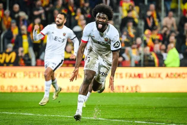 March 16, 2024, Lens, France, France: Terem MOFFI of Nice celebrates his goal during the Ligue 1 match between RC Lens and OGC Nice at Bollaert-Delelis Stadium on March 16, 2024 in Lens, France. Lens France - ZUMAm308 20240316_zsp_m308_008 Copyright: xMatthieuxMirvillex