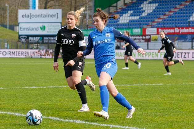 17.03.2024, Hänsch-Arena, Meppen, GER, Fußball, Fußball, 2. Bundesliga, Frauen: SV Meppen vs FC Ingolstadt, Nina Kossen (SV Meppen 10) DFL REGULATIONS PROHIBIT ANY USE OF PHOTOGRAPHS AS IMAGE SEQUENCES AND OR QUASI-VIDEO. Meppen Niedersachsen Germany Hänsch-Arena