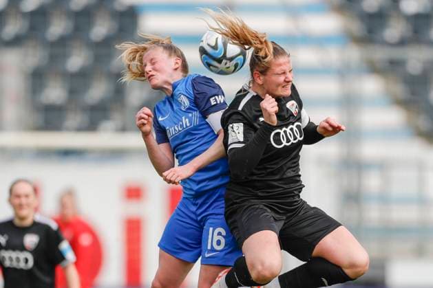 17.03.2024, Hänsch-Arena, Meppen, GER, Fußball, Fußball, 2. Bundesliga, Frauen: SV Meppen vs FC Ingolstadt, Kopfball Sarah Schulte (SV Meppen 16) DFL REGULATIONS PROHIBIT ANY USE OF PHOTOGRAPHS AS IMAGE SEQUENCES AND OR QUASI-VIDEO. Meppen Niedersachsen Germany Hänsch-Arena
