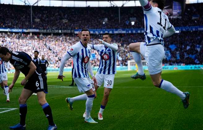 Germany, Berlin, 17.03.2024, Olympic Stadium, Hertha BSC vs FC Schalke 04 - 2. Bundesliga, Haris Tabakovic (Hertha Berlin) celebrates the teams first goal Berlin Olympic Stadium Berlin Germany