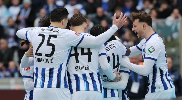 Haris Tabakovic jubelt nach 1:0 Freude Emotion Jubel Fußball Fussball DFL 2.Bundesliga Herren 26.Spieltag Saison 2023 2024 17.03.2024 Hertha BSC Berlin vs. FC Schalke 04 DFL regulations prohibit any use of photographs as image sequences and or quasi-video